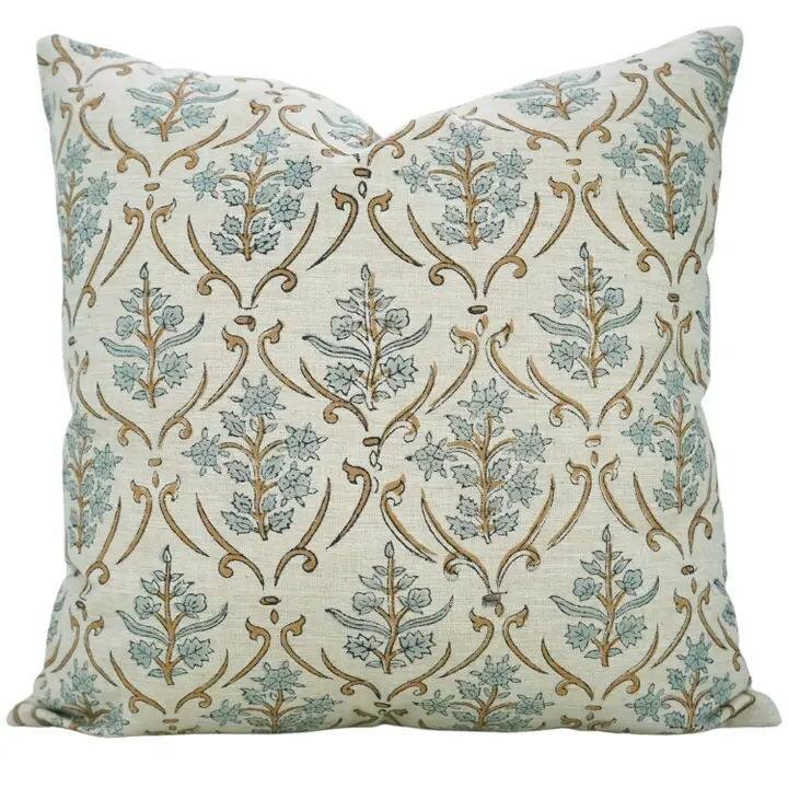 Fabdivine Blue Block Print Linen Pillow Cover Sofa Couch Decor, Vishal Pushap