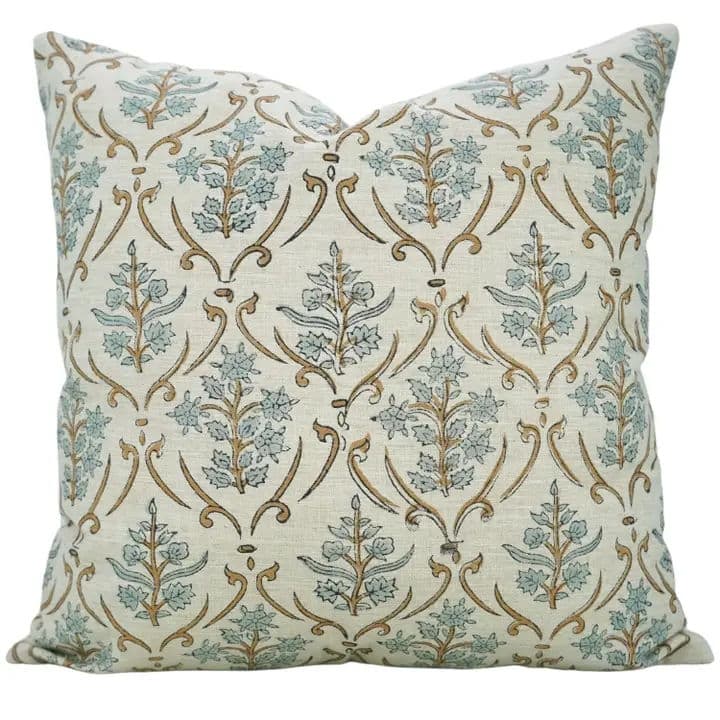 Fabdivine Blue Block Print Linen Pillow Cover Sofa Couch Decor, Vishal Pushap