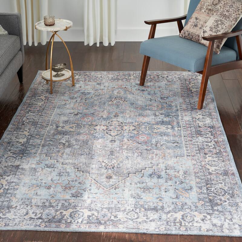 57 Grand by Nicole Curtis Vintage Medallion Machine Washable Area Rug - 5'3" x 7'3" - Light Grey/Blue