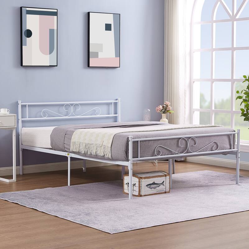 Javlergo Victorian Style Modern Metal Platform Bed Frame with Headboard and Footboard No Box Spring Needed