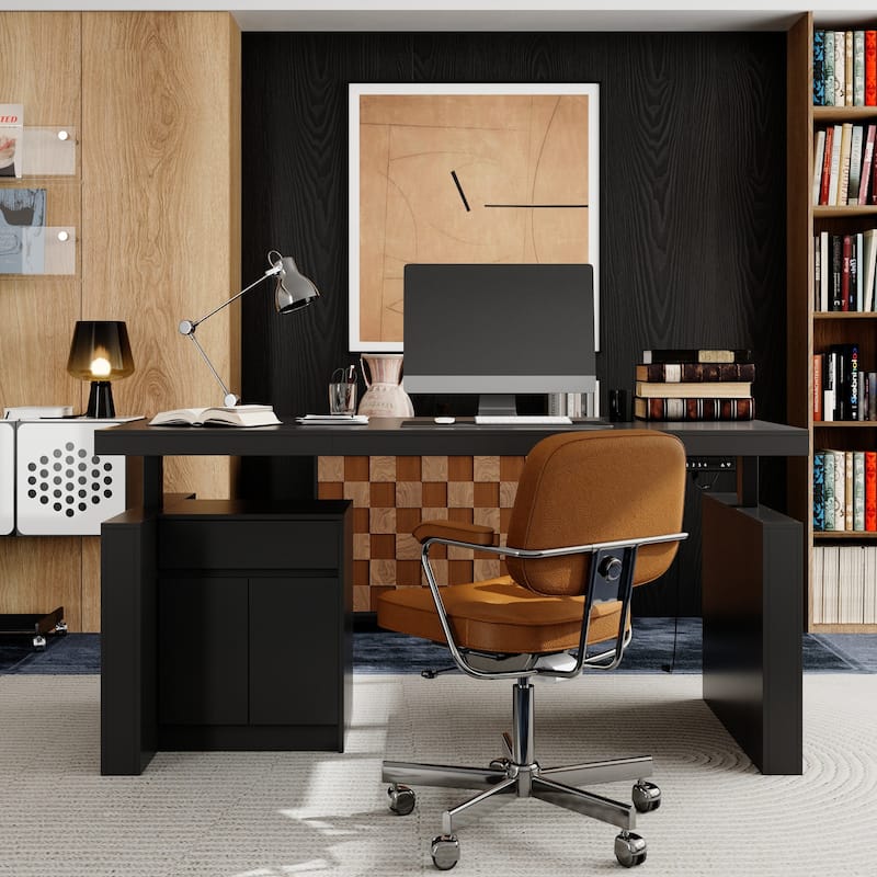 Stylish Black Electric Height-Adjustable Desk Standing Desk Computer Desk: Modern and Functional Workspace Essential