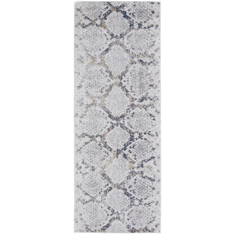 Grand Bazaar Corben Machine Made Trellis & Lattice Transitional Area Rug - 3' x 8' - Silver/Gray/Blue