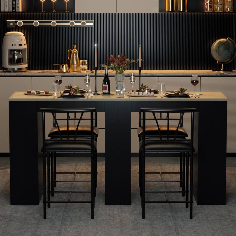 VECELO Counter Height Dining Set 35.7" Pub Table with 3-Tier Shelves PU Leather Chairs for Kitchen Breakfast Nook