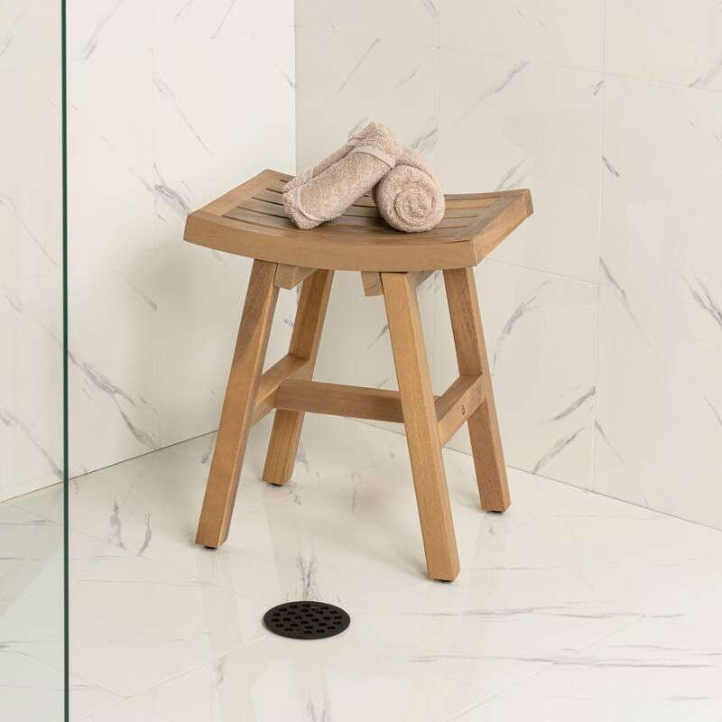 Tamlyn 15.75" Classic Slatted Solid Acacia Wood Indoor/Outdoor Shower Stool, By JONATHAN Y - 15.75L x 11.81W x 17.72H