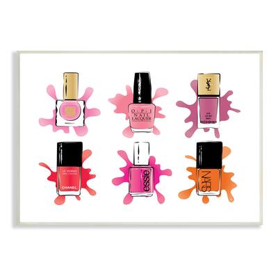 Stupell Splash Paint Nail Polish Glam Pink Purple Orange Wood Wall Art