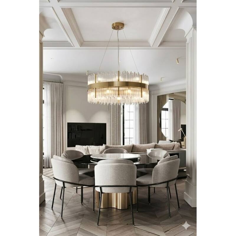 Gold Stainless Steel Chandelier with Clear Glass Rods