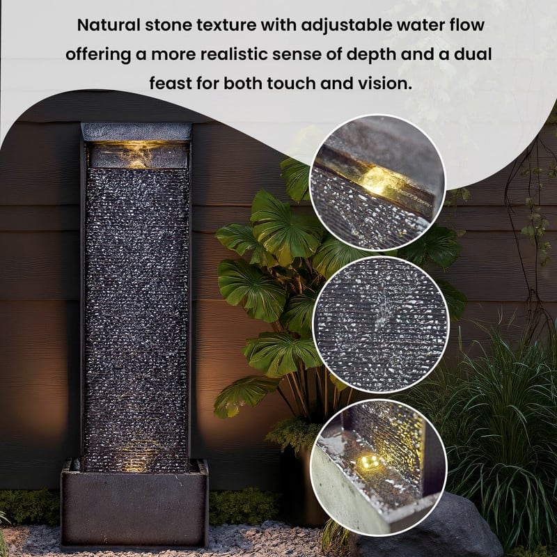 Polyresin Outdoor Modern Sphere and Pedestal Fountain with LED Light and Pump