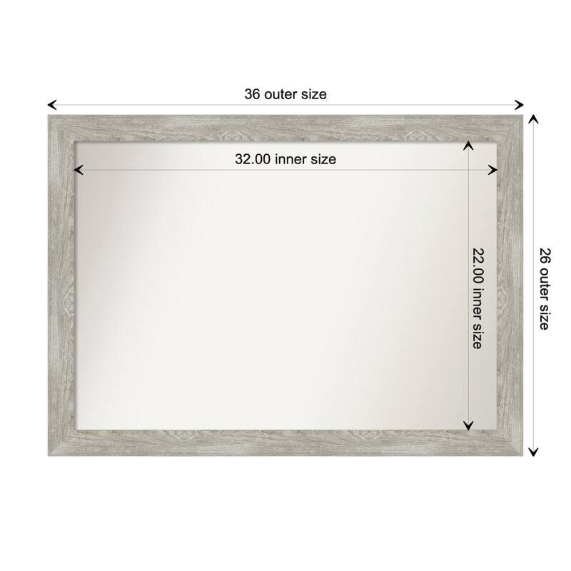 Dove Greywash Narrow Framed Non-Beveled Custom Wall Mirror, Bathroom Vanity Mirror - Outer Size: 35.5 x 25.5