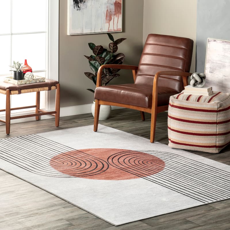 Nuloom Martine SpinClean Abstract Sun Machine Washable Area Rug - 7' 3" x 9' - Burnt Orange - Rectangle