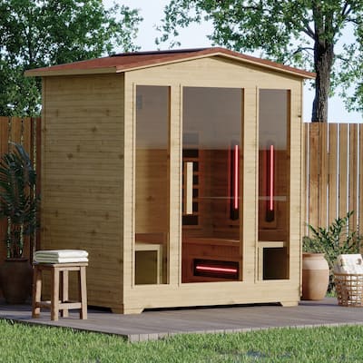 Outdoor Infrared Sauna for 1-4 People, Featuring 10-Minute Warm-up Heater Tube & Carbon Plate