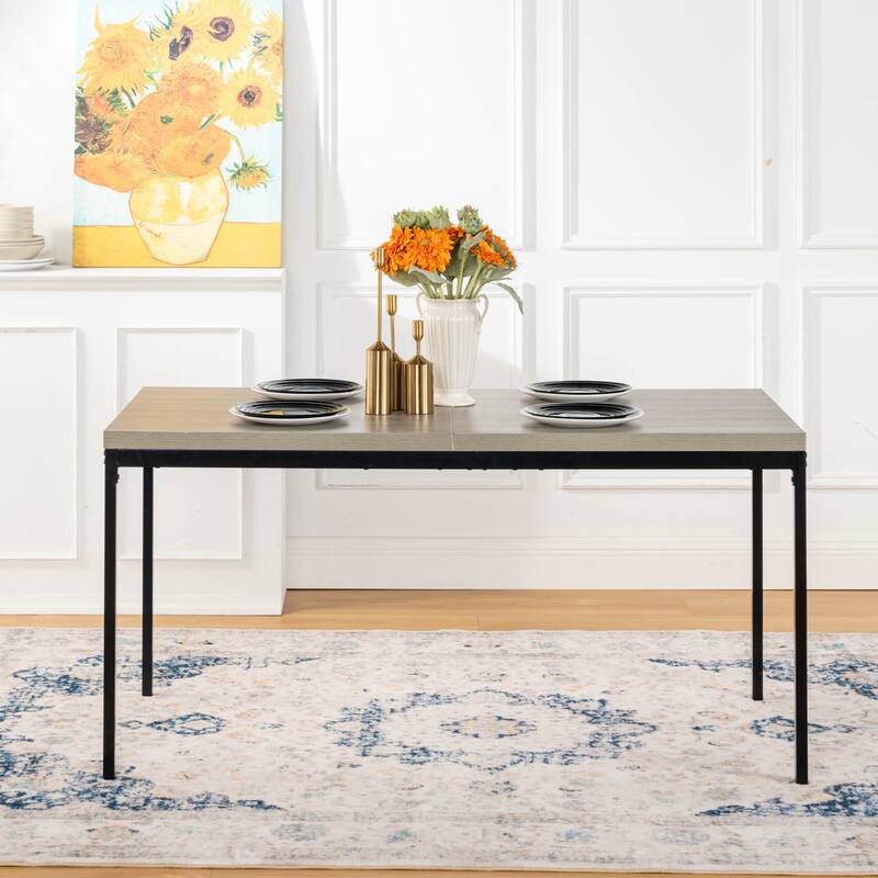 Homy Casa Modern Dining Office Table, 59in Rectangular Wood Top, Black Legs - Grey