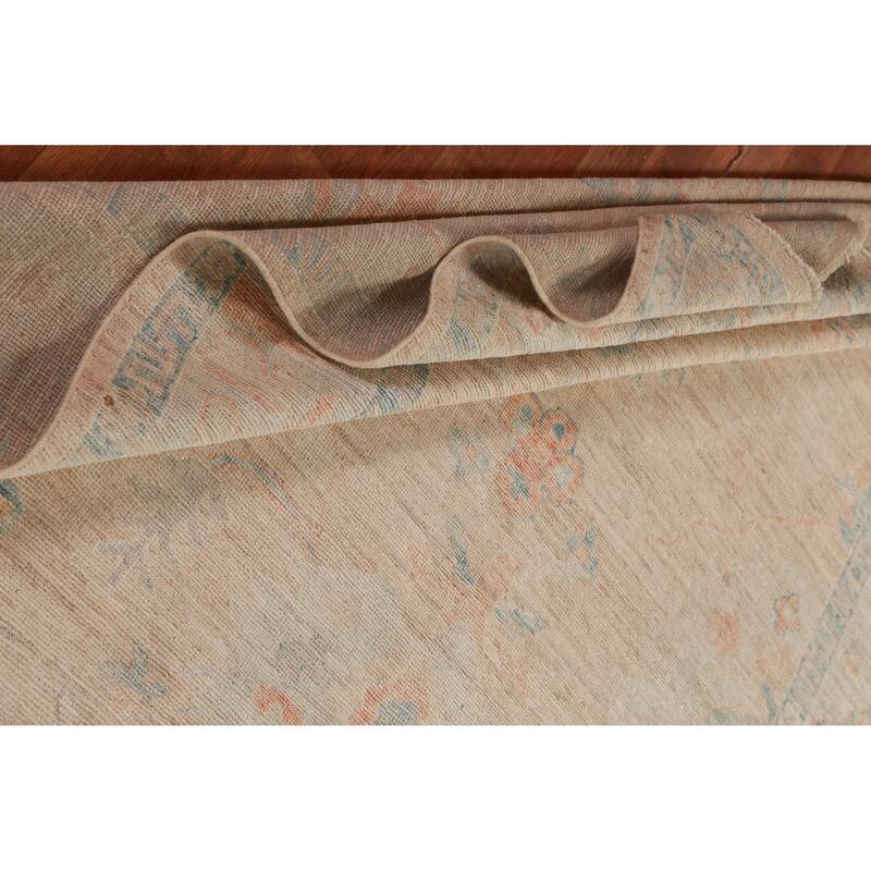 Hand Knotted Oriental 100% Wool Carpet Transitional All-Over Peach Oushak Area Rug - 9' 0'' X 6' 3''