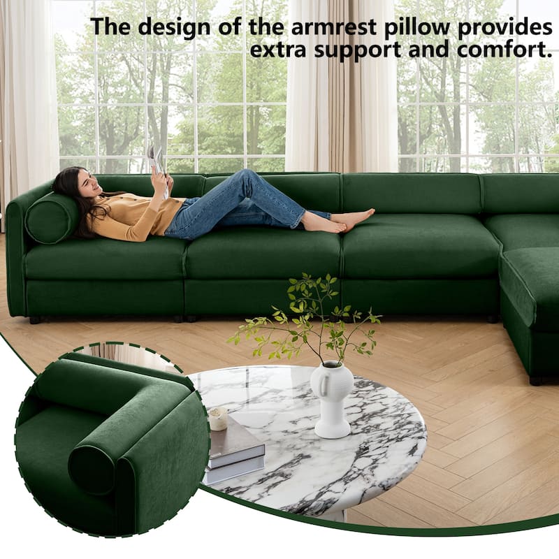 Chenille 3-Seater Sofa with Hidden Storage, Cylindrical Backrests & Armrests, Modern Modular Fabric Upholstered Couch