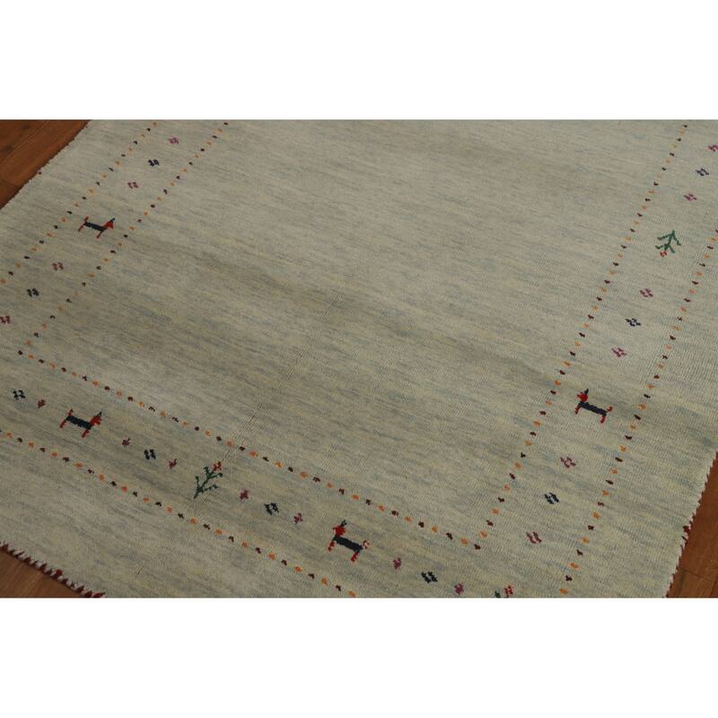 Hand Knotted Oriental 100% Wool Carpet Tribal Animal Pictorial Green Gabbeh Area Rug - 5' 10'' X 3' 11''