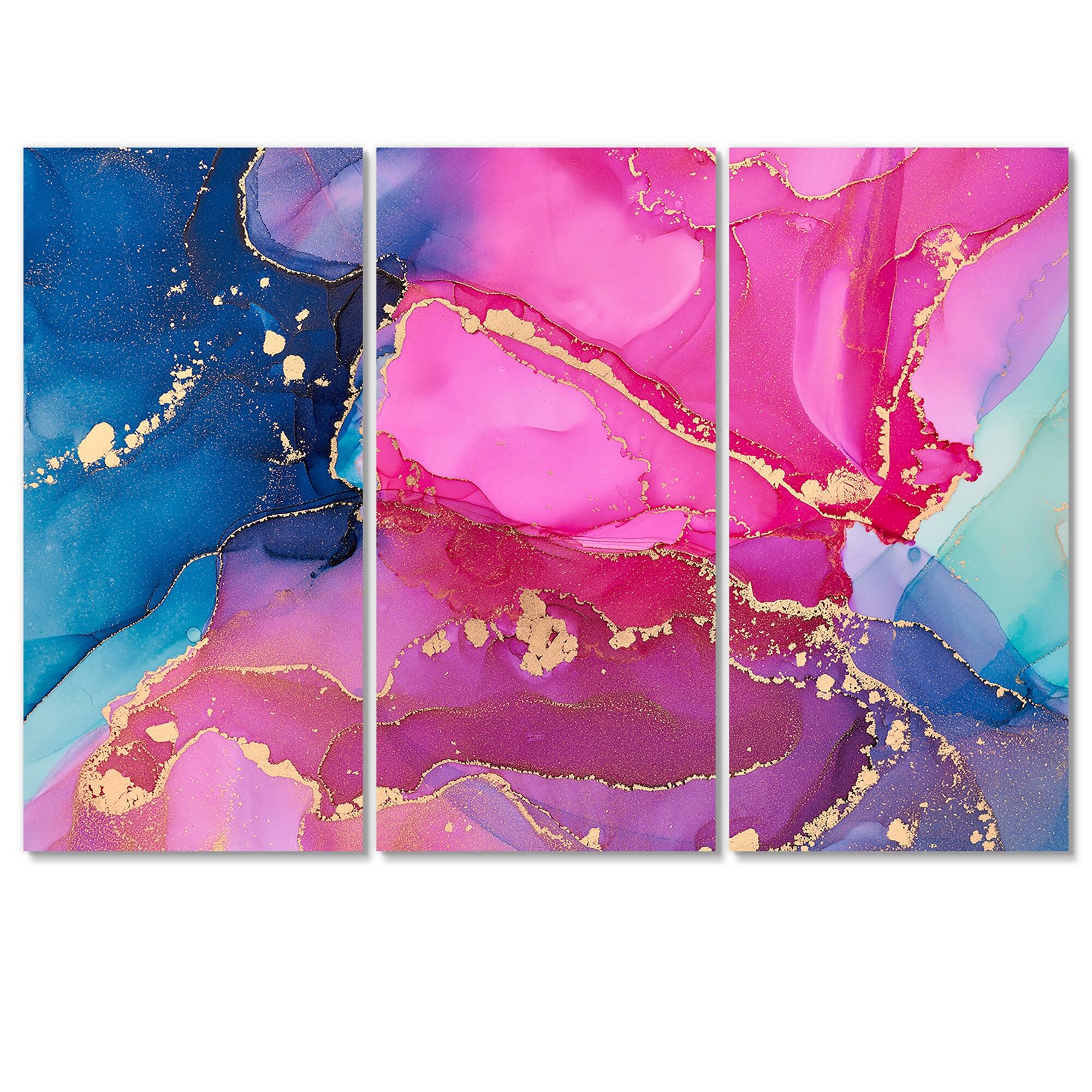 Designart "Purple And Pink Luxury Abstract Fluid Art" Modern Canvas Wall Art Print Bed Bath
