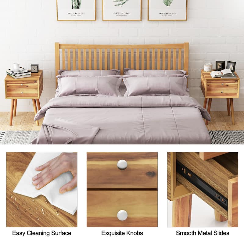 Gymax 2-Drawer Nightstand Mid-century Modern Bed Side Table w/ Storage