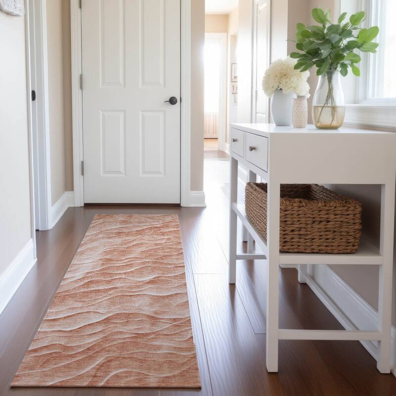 Premium Washable Super Soft Modern Waves Mayfield Rug - Coral - 2'3" x 7'6"
