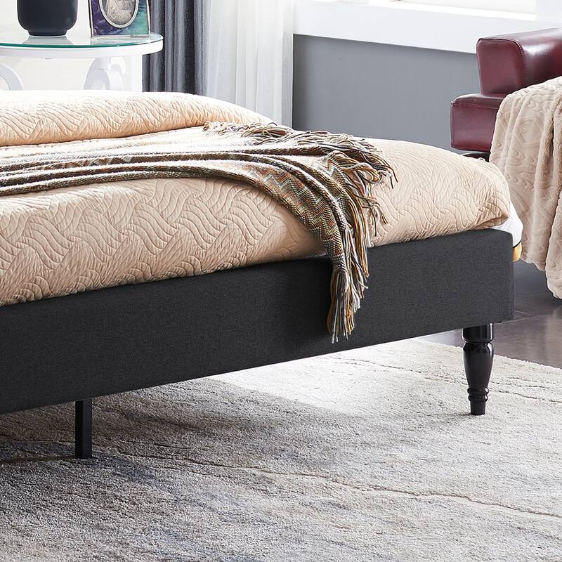 Button Tufted Wingback Headboard, King Size Upholstered Platform Bed Low Profile Bed with Turned Legs and Center Support Legs