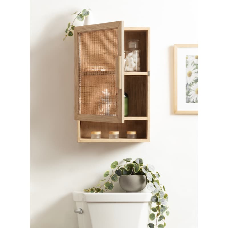 Kate and Laurel Ori Rattan Wall Cabinet with Cubby