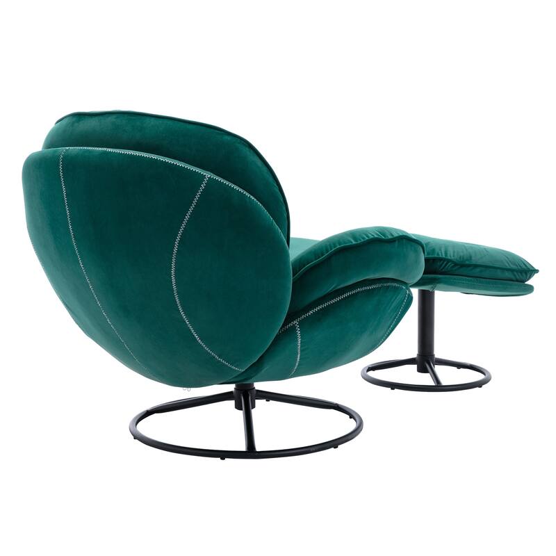 Velvet Swivel Accent Chair with Ottoman & Metal Legs (360° Rotation)