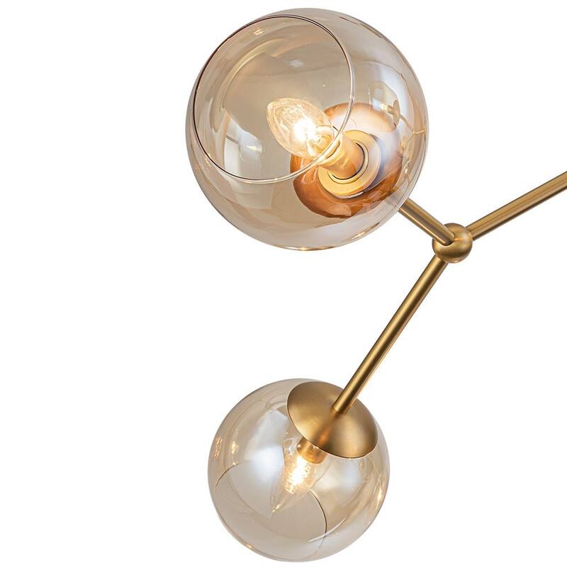 Mid-Century Amber Glass Globe Sputnik Chandelier Ambient Light