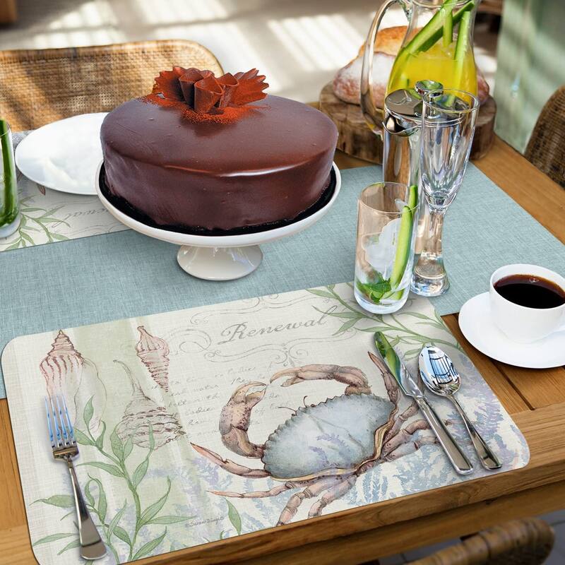 CounterArt Caribbean Seas Reversible Easy Care Flexible Plastic Placemat 4 Pack Made in The USA