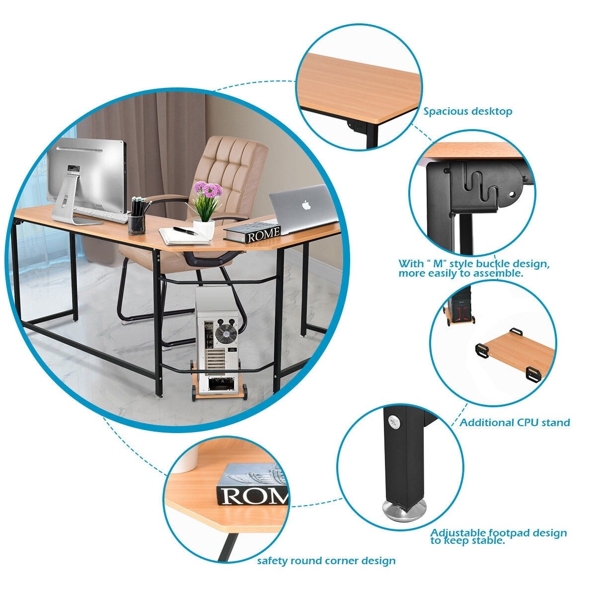Shop Home Office L Shaped Corner Study Computer Desk Free