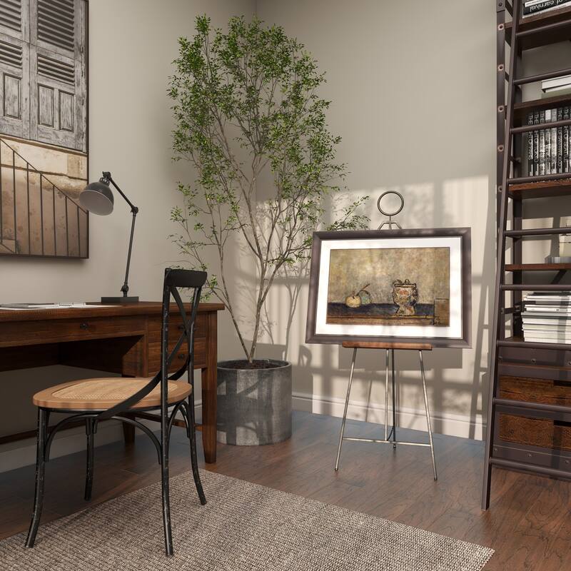 Black Metal Large Adjustable Display Easel with Chain Support and Wood Tray