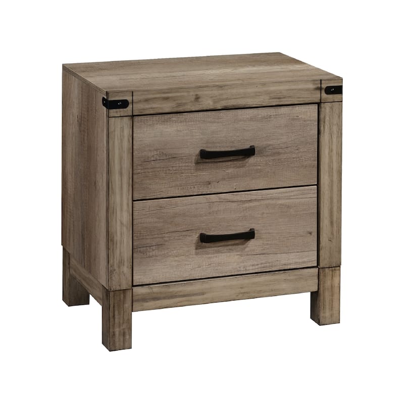 Modern Rustic Tall Nightstand, Bedroom Coffee Table with Solid Wood Legs, Living Room Side Table with 2-Drawers - Brown