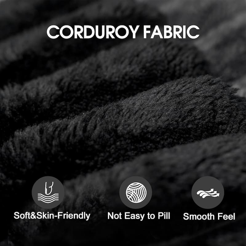 Corduroy Loveseat & Ottoman Set, L-shaped Sectional Sofa with Double-layer Seat Cushions, Modular Chaise Lounger Couch