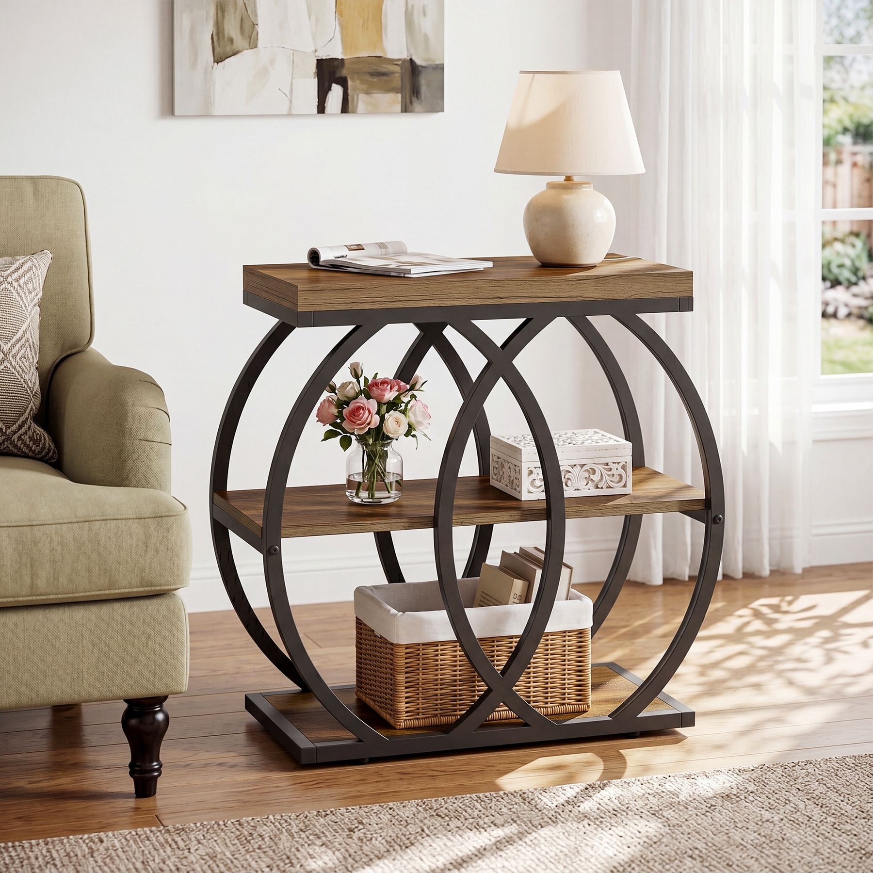 3-tier End Table with Storage Shelves for Living Room, Bedroom