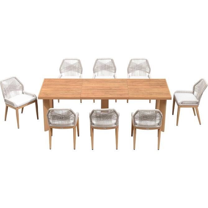 PURPLE LEAF Dining Set Patio Metal Rectangular Table and Wicker Rattan Chairs for Outside Porch Modern Outdoor Furniture Sets