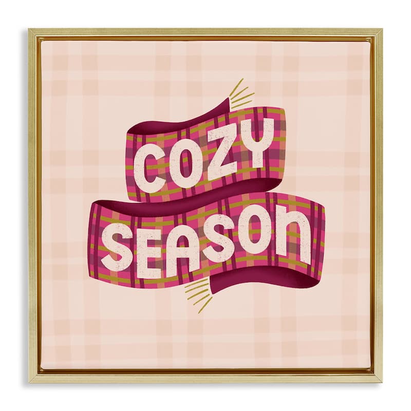 Stupell Cozy Season Scarf on Plaid Framed Floater Canvas Wall Art Design By Sarah Hickman - 25 x 25 - Gold