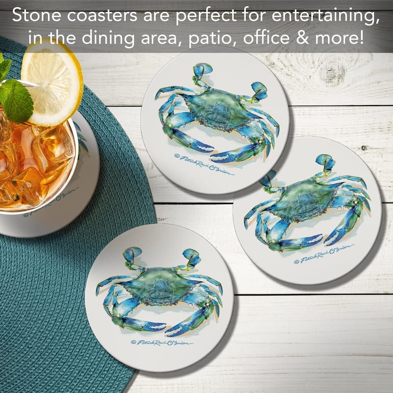 CounterArt Teal Crab Absorbent Stone Tumbled Tile Coaster Set of 4 Made in The USA Protective Cork Backing
