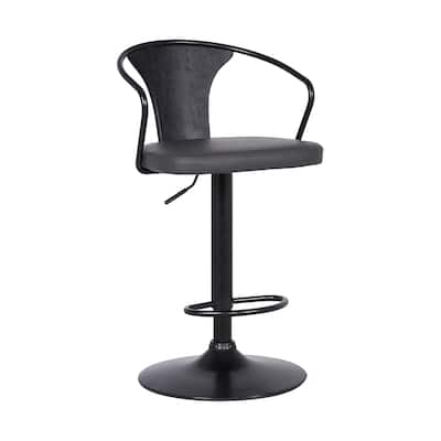 Adjustable Leatherette Swivel Barstool with Curved Back, Gray