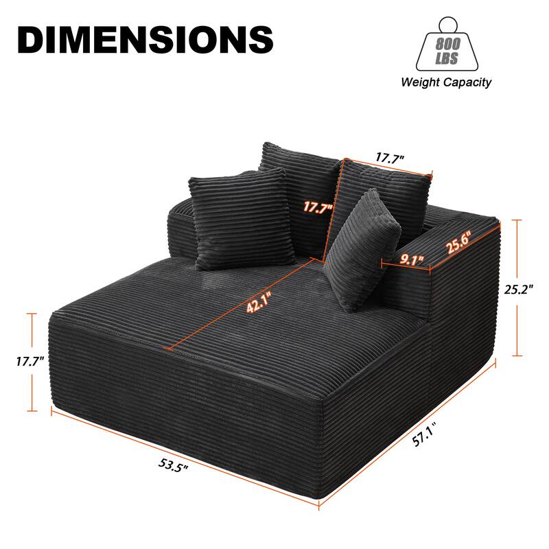 54" W Oversized Chaise Lounge Sofa Couch