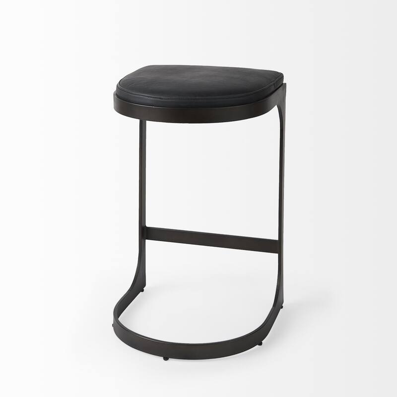 Faux Leather Backless Metal Bar Stools with Footrest