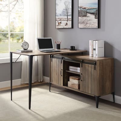 L-Shape Writing Desk with Side Cabinet