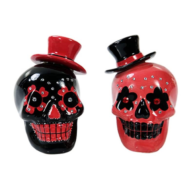 Day of Dead Sugar Skulls Ceramic Salt and Pepper Shakers Orange and Black - Multi