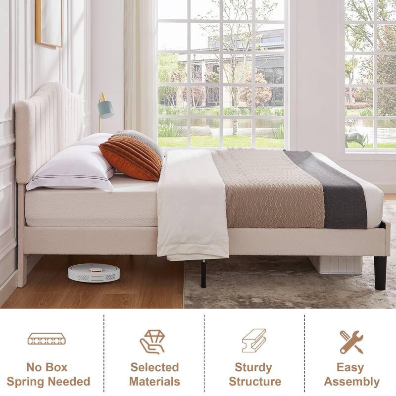 VECELO Upholstered Bed Frames with Luxurious Teddy Fabric and Adjustable Headboard & Footboard, 7.9'' Under Bed Space