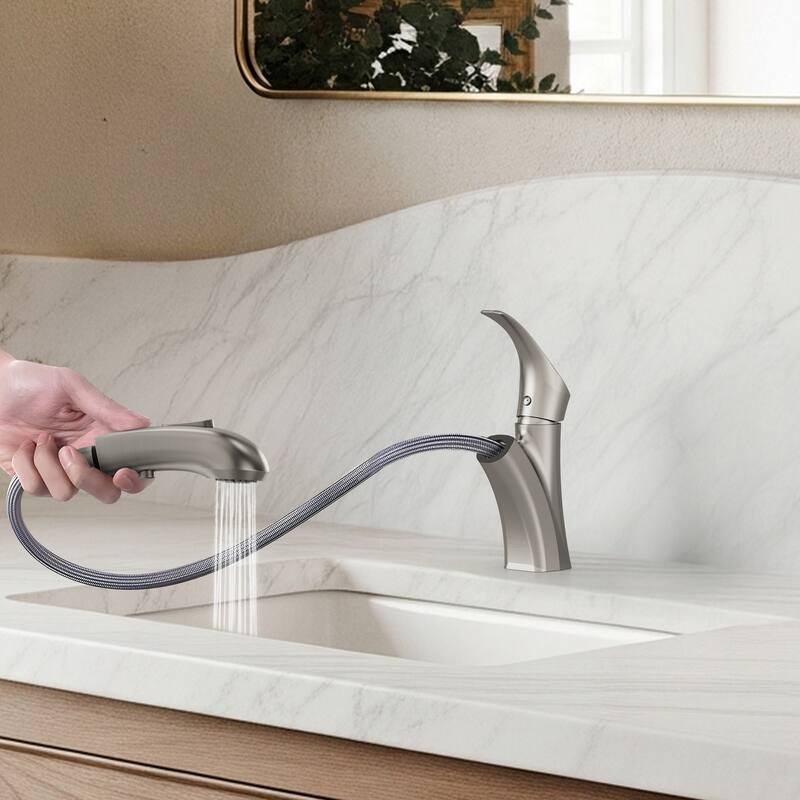 Single Handle Single Hole Pull-Out Basin Bathroom Faucet with Pop‑Up Drain