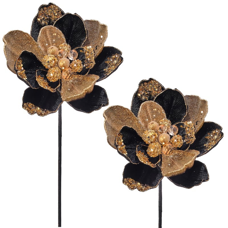 24" Iced With Jewel Encrusted Magnolia Stem