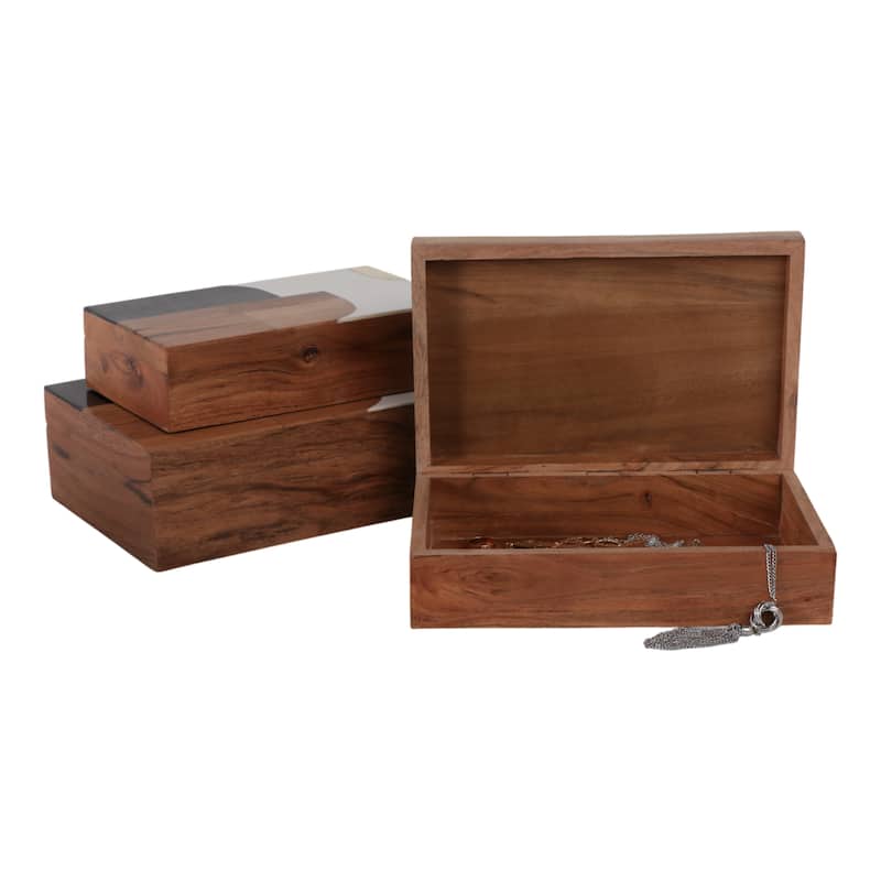 Sagebrook Home Modern Decorative Storage Boxes - Set of 3 Resin, Wood & Fabric Stylish Organizers