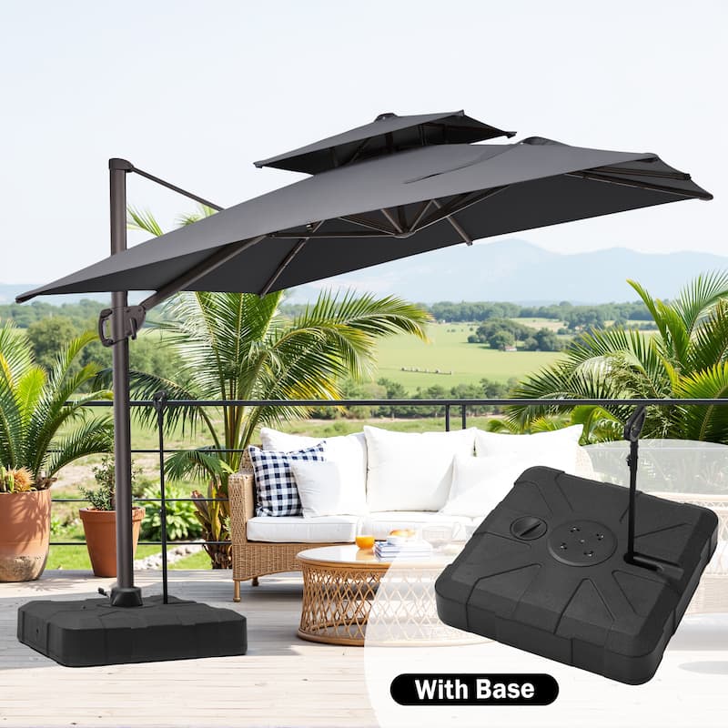 Outdoor 11 ft x 9 ft Aluminum Patio Cantilever Offset Umbrella with Base Stand
