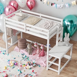 Twin Size Loft Bed with Ladder landing Platform,Ladders,Guardrails for Home