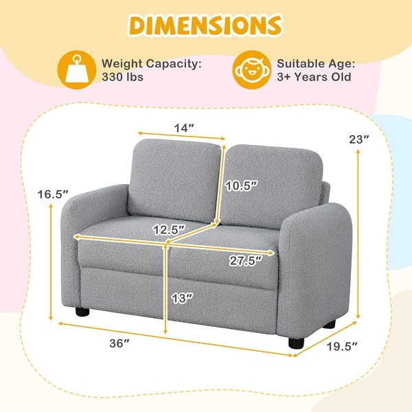 dimension image slide 1 of 3, Gymax 2-Seat Kids Sofa Toddler Sofa Couch w/ Soft Teddy Fleece
