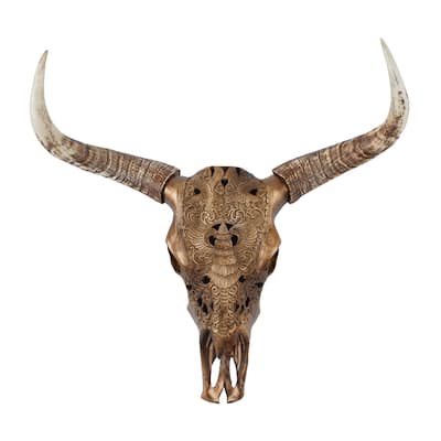Polystone Cow Carved Skull Wall Decor - Bronze - Roche River Decor