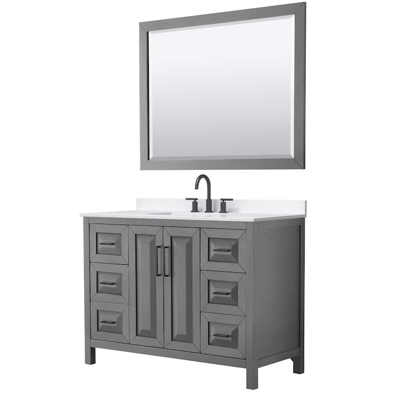 Wyndham Collection WCV252548S-QTZ-US3M46 Daria 48" Free Standing - Dark Gray / White Quartz Top / Matte Black