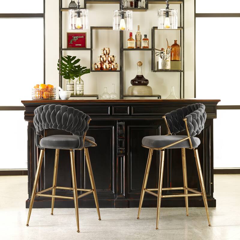 25.2" Modern Velvet Counter Stool with Gold Accents, Ergonomic Design & Plush Seat for Kitchen Island & Bar