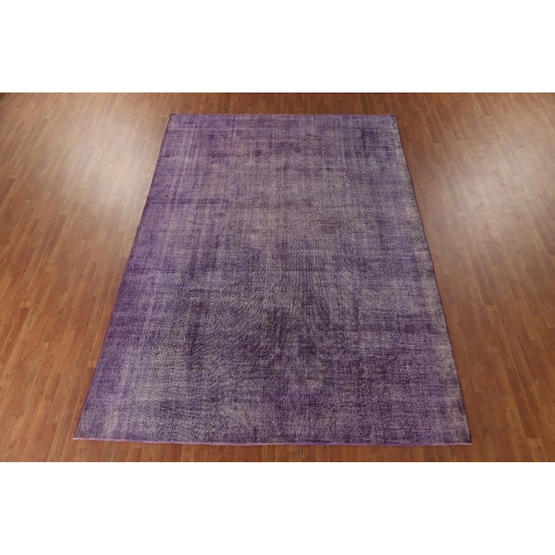 Distressed Anatolian Turkish Vintage Rug Handmade Purple Wool Carpet - 8'1" x 11'8"